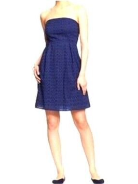 GAP Navy Blue "Emily" Eyelet Strapless Dress with Pockets